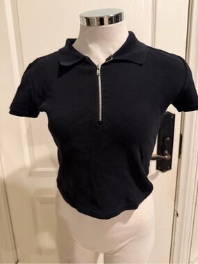 Brandy Melville Black Short Zip Polo Crop Top